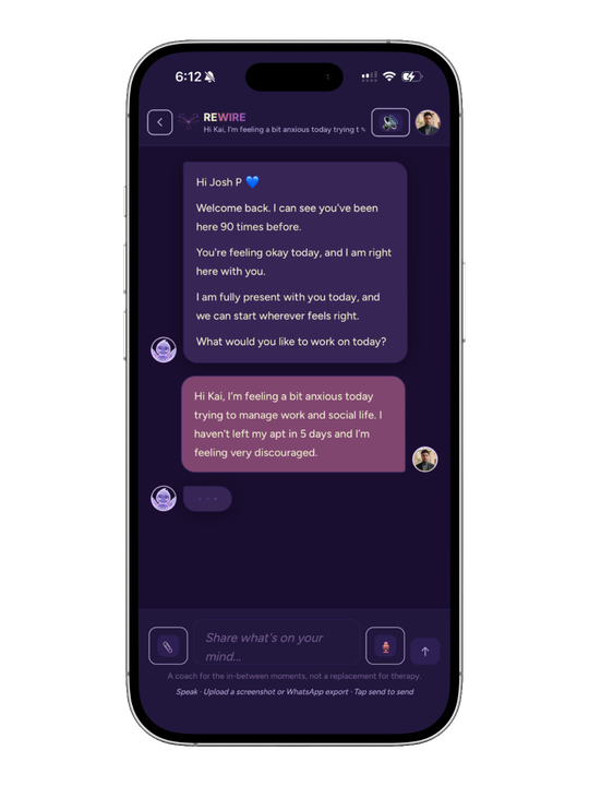 A Rewire coaching conversation on a phone